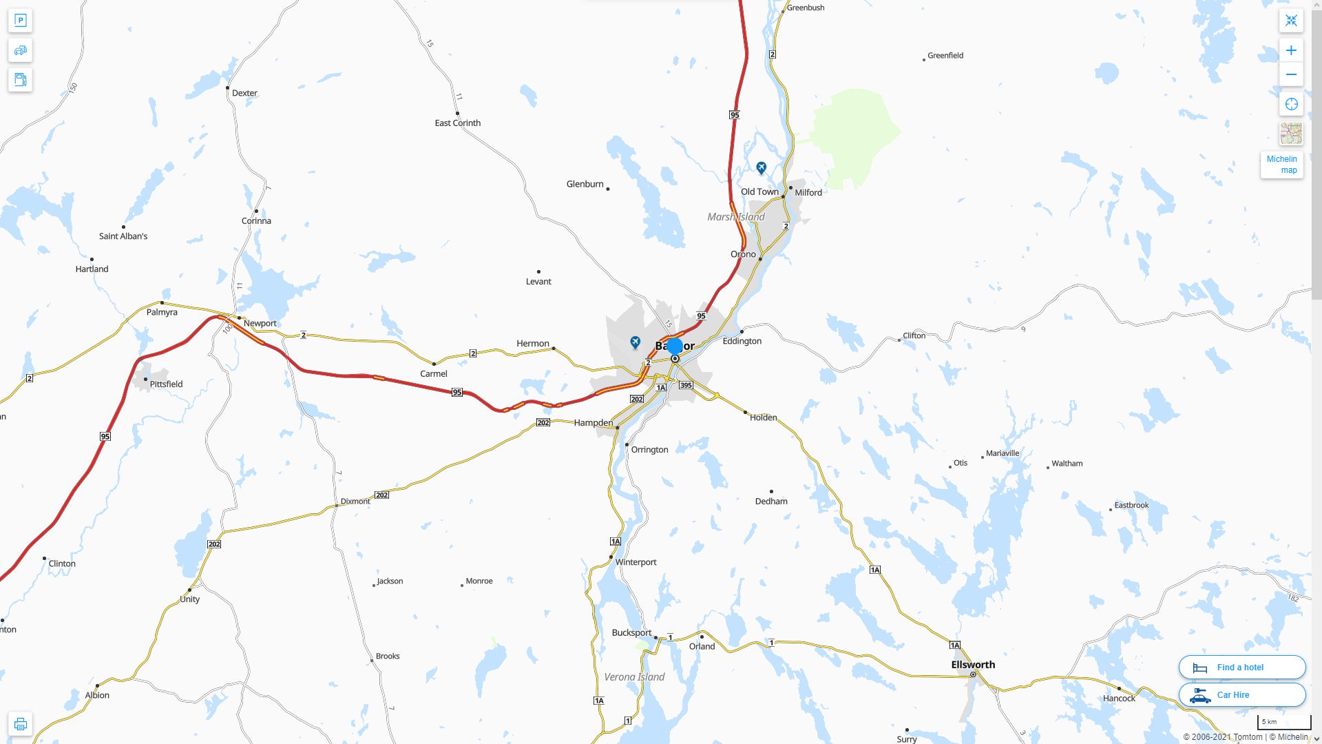 Bangor Maine Highway and Road Map